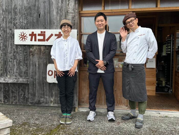 写真：専門家派遣制度で神戸から廣野さんとカゴノオト前、小清水です。