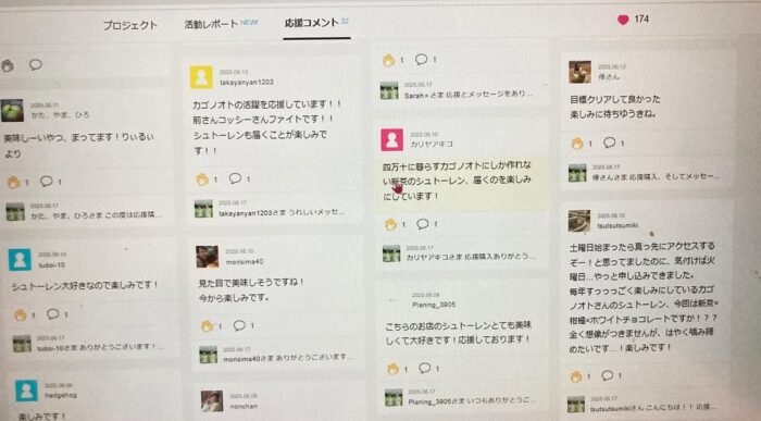 写真:クラウドファンディングたくさんの応援メッセージをいただきました